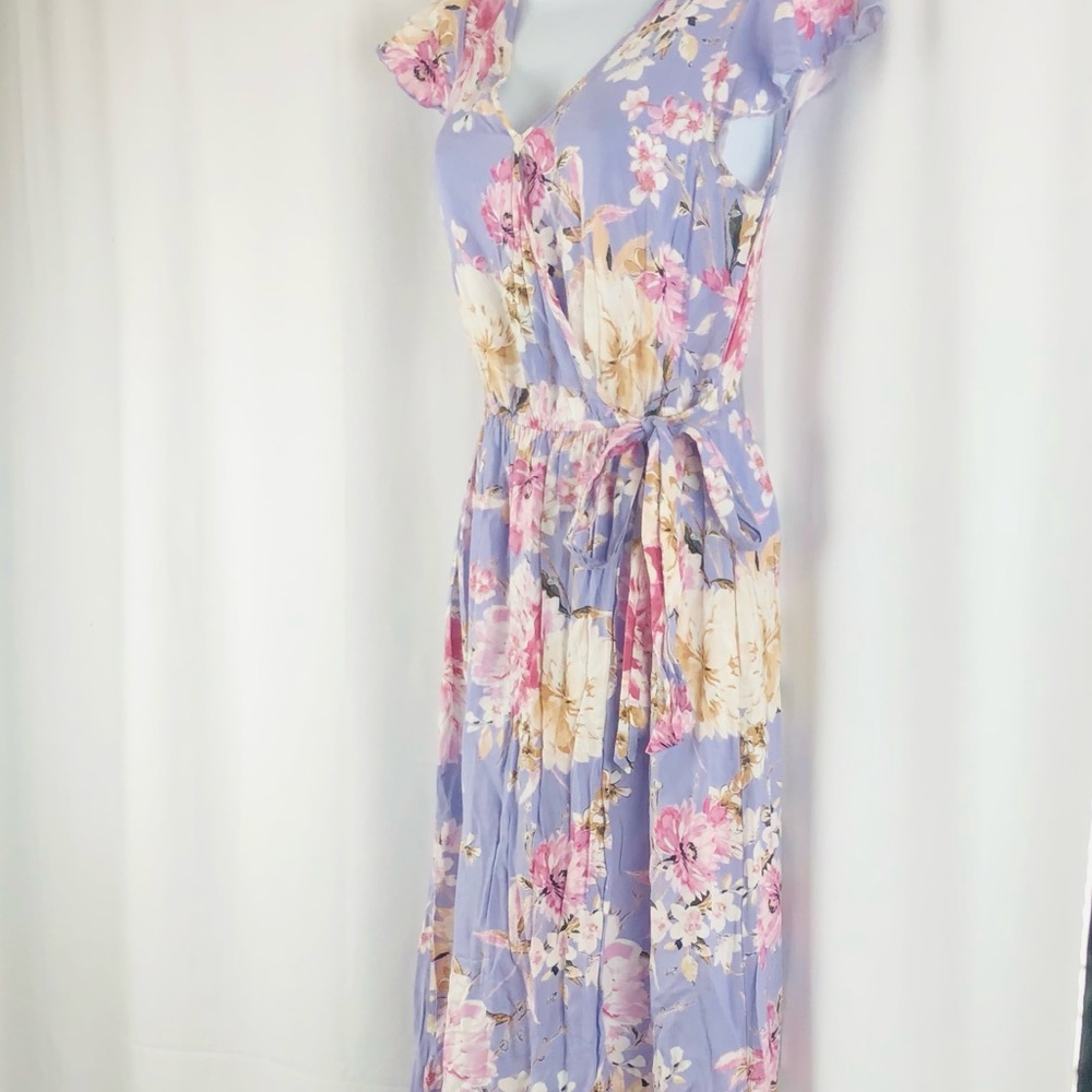 Band of Gypsies faux wrap flutter sleeve maxi Dress pockets XS - Picture 7 of 15
